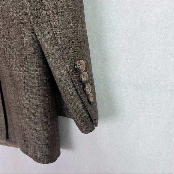 Lauren Ralph Lauren Sports Blazer Mens 44R Silk Wool Blend Plaid Taupe - Picture 6 of 13